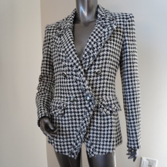 Veronica Beard Taja Houndstooth Jacket Tweed Double Breasted Blazer Size 4 - Picture 2 of 8
